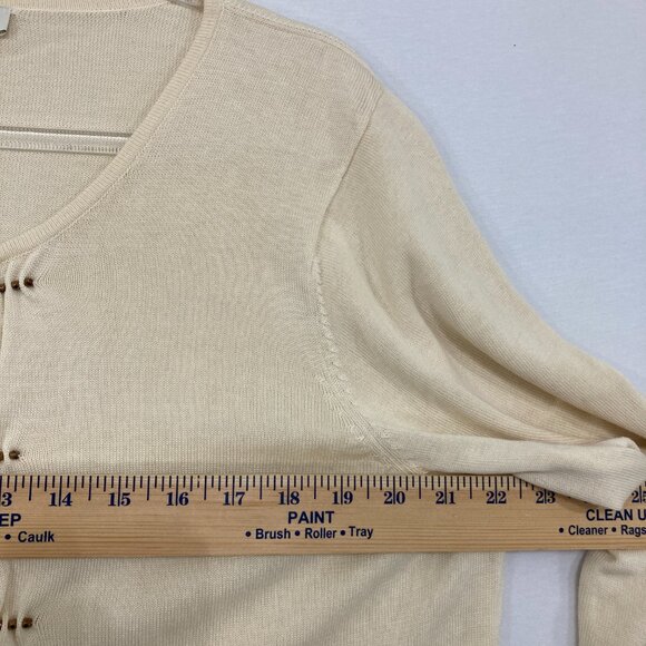 Coldwater Creek size XL Cream Beige Silk Blend Beaded Button Cardigan Preppy - Picture 7 of 10